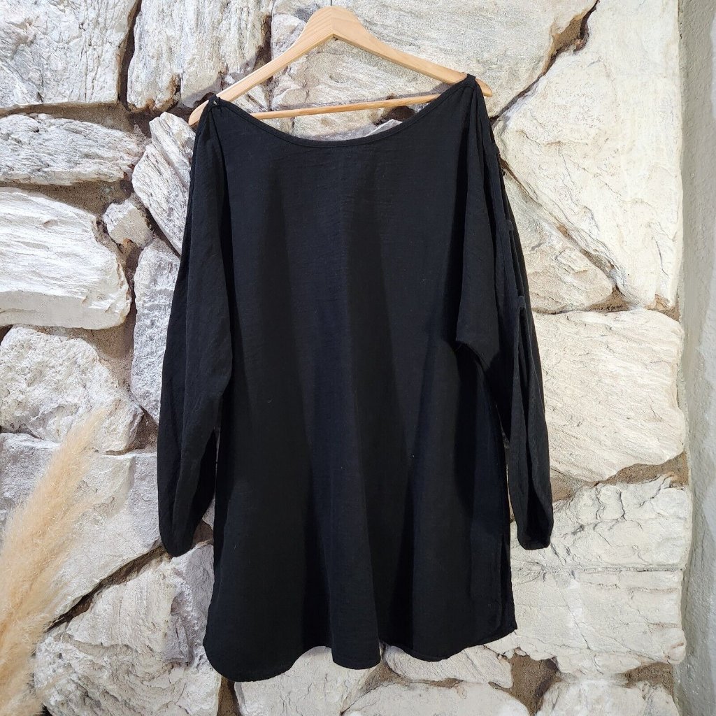 Soft Surroundings Cold Shoulder Sleeve Crew Neck Women's Xl Black